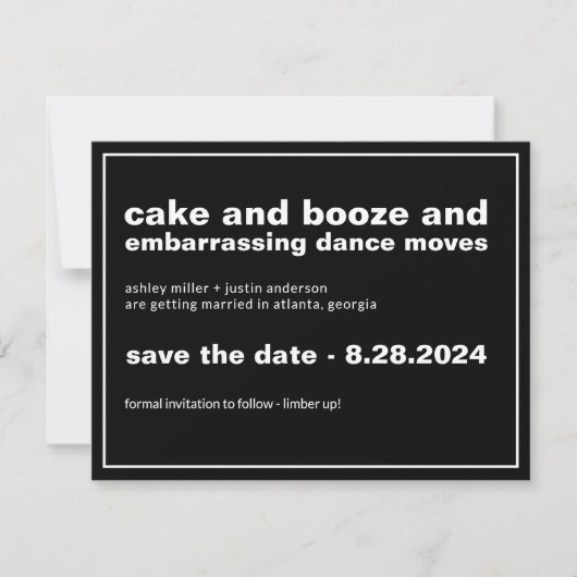 Cake en Booze Grappig Bewaar de Datum met Foto Save The Date (Voorkant)