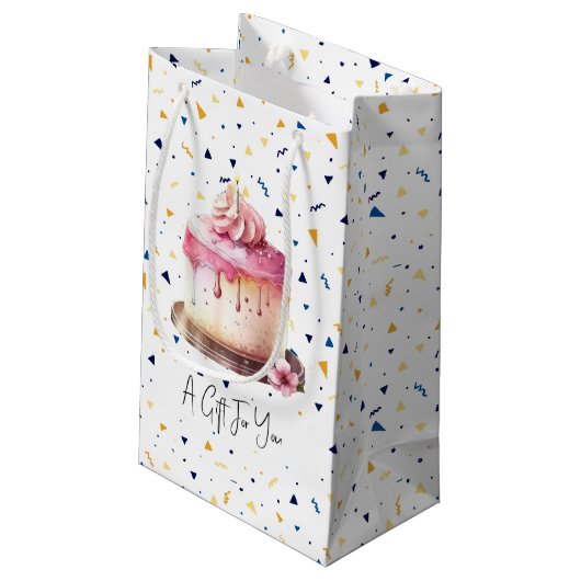 Cake en Confetti Gift Bag Klein Cadeauzakje (Achterkant Gekanteld)
