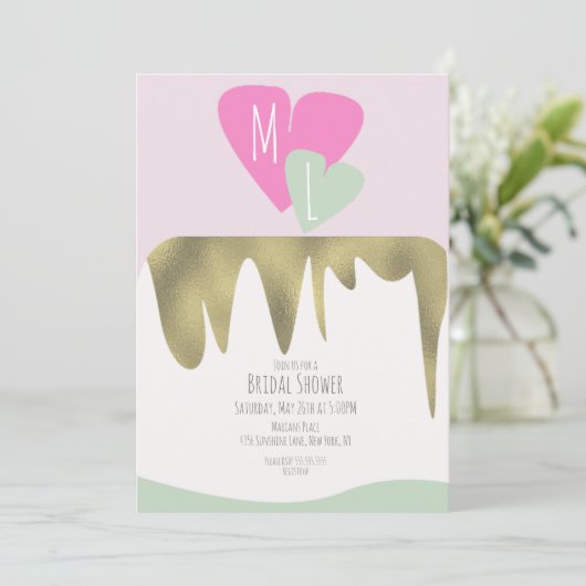 Cake Faux Gold Monogrammed Vrijgezellenfeest Kaart (Staand voorkant)