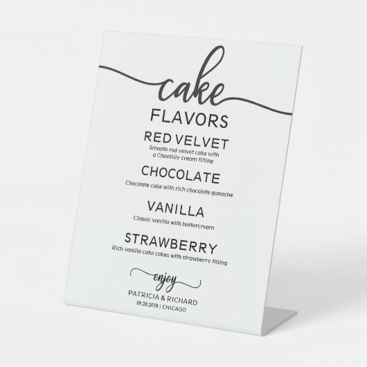 Cake Flavors zwart-wit kalligrafiesymbool Reclamebord Met Voetstuk (Voorkant)