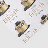 Cake Floral Gold Black 50th Name Happy Birthday Tissuepapier (Detail)