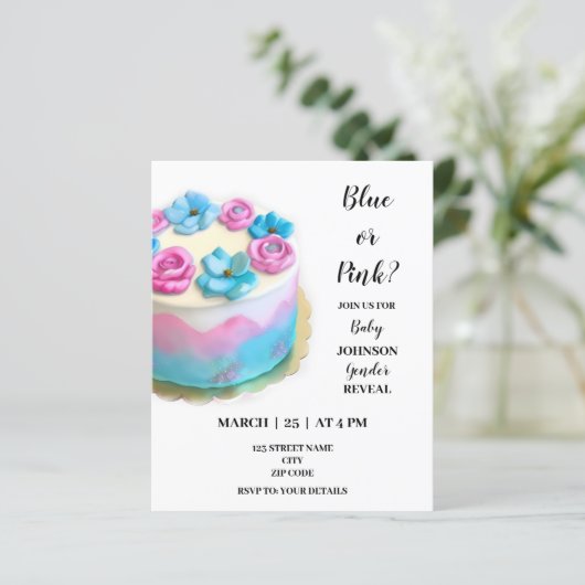 Cake geslacht onthullen uitnodiging (Staand voorkant)