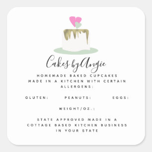 Cake Hearts Logo Homemade Food Business Vierkante Sticker