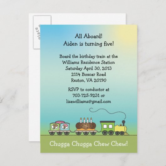 Cake & Ice Cream Train -Briefkaart Uitnodigen Uitnodiging Briefkaart (Voorkant / Achterkant)
