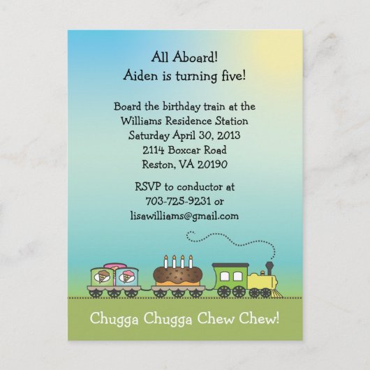 Cake & Ice Cream Train -Briefkaart Uitnodigen Uitnodiging Briefkaart (Voorkant)