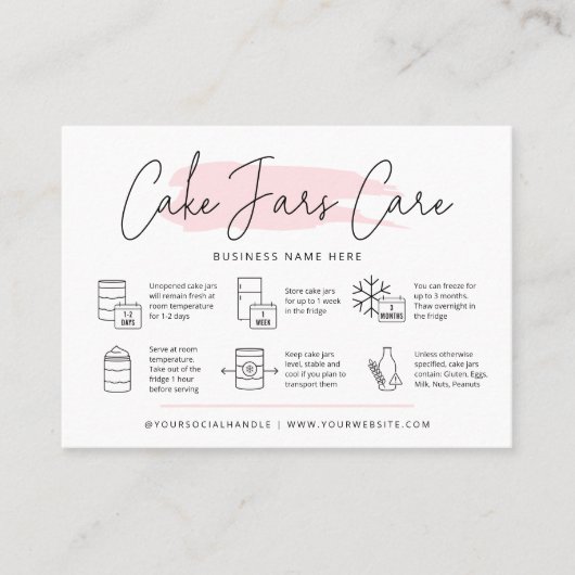Cake in a Jar Care Kaarten Modern Roze Waterverf Visitekaartje (Voorkant)