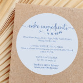Cake Ingredients Minimalist Blue Bakery Packaging Ronde Sticker