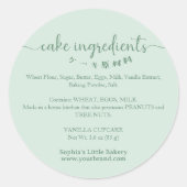 Cake Ingredients Minimalist Green Bakery Packaging Ronde Sticker (Voorkant)