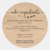 Cake Ingredients Minimalist Kraft Bakery Packaging Ronde Sticker (Voorkant)