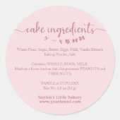 Cake Ingredients Minimalist Pink Bakery Packaging Ronde Sticker (Voorkant)