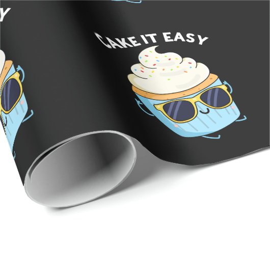 Cake It Easy Funny Cupcake Pun Donker BG Cadeaupapier (Rol Hoek)