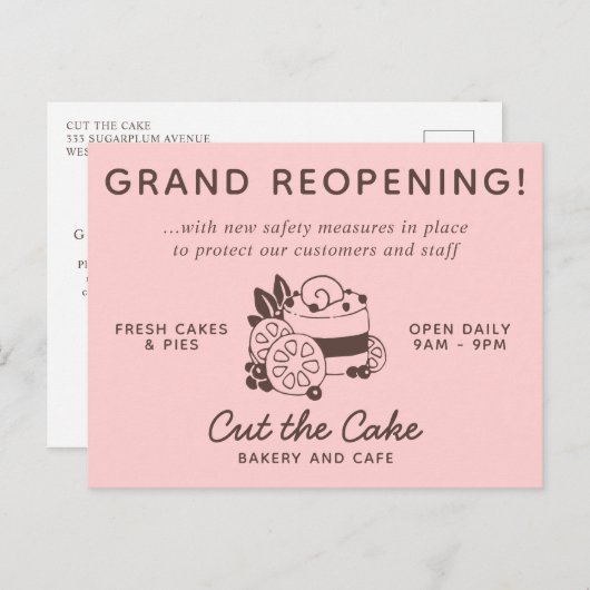 Cake Logo Bakery Business Grand ReOpening Briefkaart (Voorkant / Achterkant)