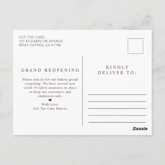 Cake Logo Bakery Business Grand ReOpening Briefkaart (Achterkant)