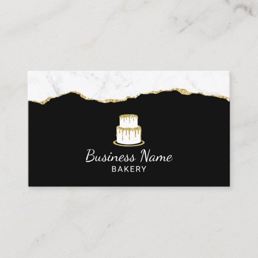 Cake Logo bakkerij Pastry Chef Trendy Black & Gold Visitekaartje (Voorkant)