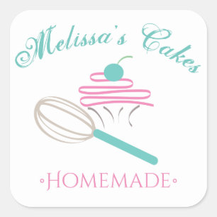 Cake Logo Whisk zelfgemaakte bakkerij krijtbord Vierkante Sticker
