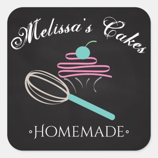 Cake Logo Whisk zelfgemaakte bakkerij krijtbord Vierkante Sticker (Voorkant)