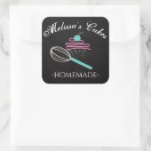 Cake Logo Whisk zelfgemaakte bakkerij krijtbord Vierkante Sticker (Tas)