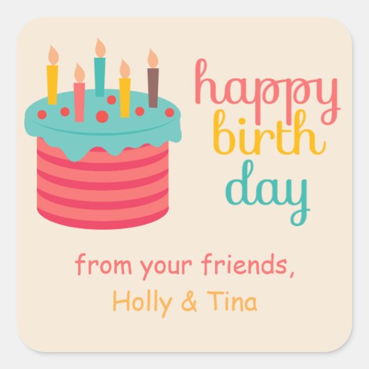 Cake met kaarsen Birthday Wishes Vierkante Sticker (Voorkant)