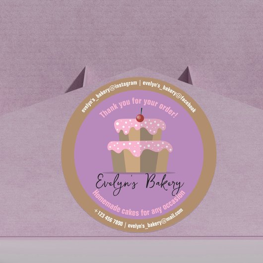 Cake met roze Frosting Cherry zelfgemaakte bakkeri Ronde Sticker