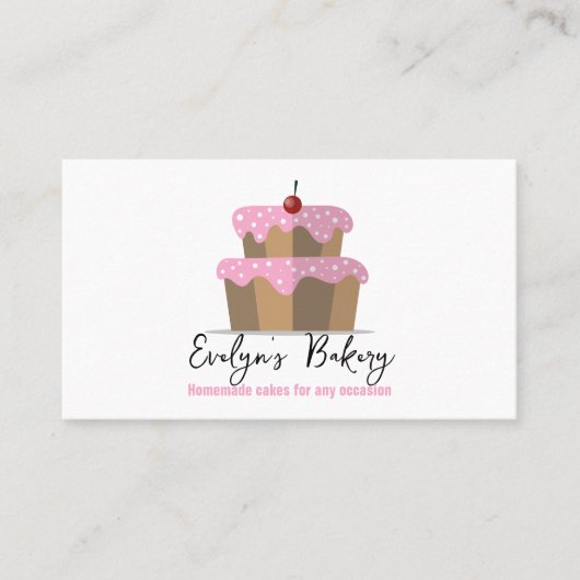 Cake met roze Frosting Cherry zelfgemaakte bakkeri Visitekaartje (Voorkant)