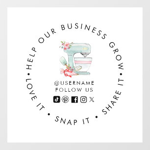 Cake mixer Bakery Social media volgen Window Cling Raamsticker
