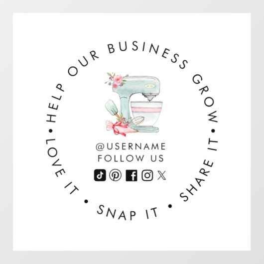 Cake mixer Bakery Social media volgen Window Cling Raamsticker (Vel)