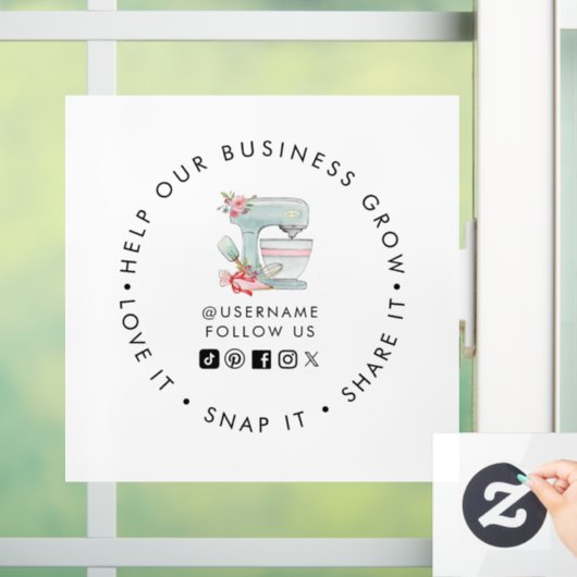 Cake mixer Bakery Social media volgen Window Cling Raamsticker (Huis)