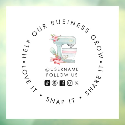 Cake mixer Bakery Social media volgen Window Cling Raamsticker (Vel 3)