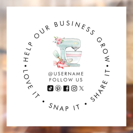 Cake mixer Bakery Social media volgen Window Cling Raamsticker (Vel 2)