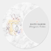 Cake Mixer Bakkerij Bloemen Marmer Grijs Visitekaa Ronde Sticker (Voorkant)