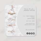 Cake Mixer Bakkerij Bloemen Marmer Grijs Visitekaa Vierkante Visitekaartje (Achterkant)