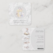 Cake Mixer Bakkerij Bloemen Marmer Grijs Visitekaa Vierkante Visitekaartje (Voorkant / Achterkant)