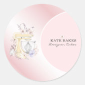 Cake Mixer Bakkerij Floral Blush Roze Visitekaartj Ronde Sticker (Voorkant)