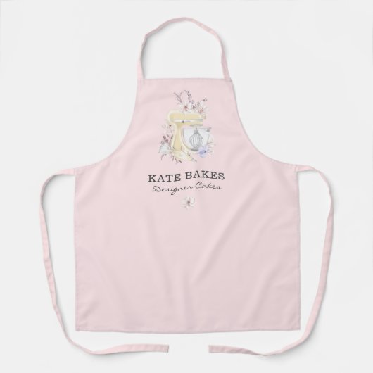 Cake Mixer Bakkerij Floral Blush Roze Visitekaartj Schort (Voorkant)