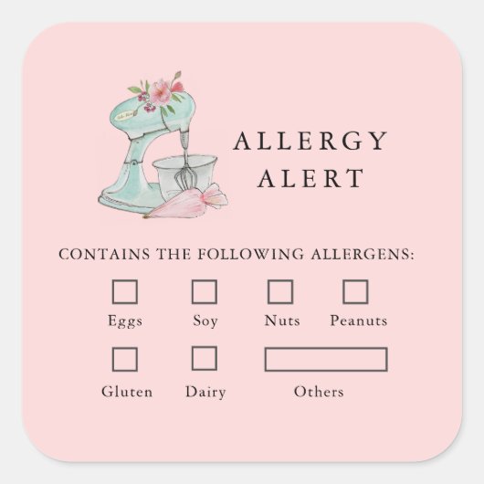 Cake mixer Bakkerij Voedselveiligheid Allergie Ale Vierkante Sticker (Voorkant)
