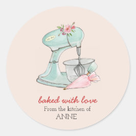 Cake mixer "Bked with love" bleke roze bakkerijen Ronde Sticker