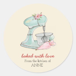Cake mixer "Bked with love"-perziken Ronde Sticker