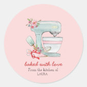 Cake mixer "Bked with love" roze Ronde Sticker (Voorkant)