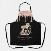 Cake Mixer Flowers Roos Gold Drips Bakkerij Zwart Schort (Voorkant)