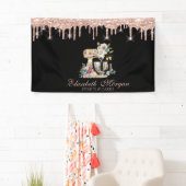 Cake Mixer Flowers Roos Gold Drips Bakkerij Zwart Spandoek (Insitu)