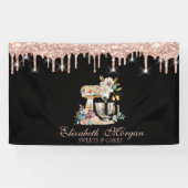 Cake Mixer Flowers Roos Gold Drips Bakkerij Zwart Spandoek (Horizontaal)