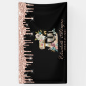 Cake Mixer Flowers Roos Gold Drips Bakkerij Zwart Spandoek (Verticaal)