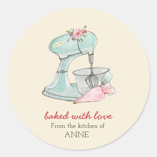 Cake mixer "Gebakken met liefde" perzik Ronde Sticker (Voorkant)