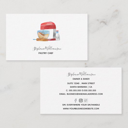 Cake Mixer Modern Waterverf Bakery Visitekaartje (Voorkant / Achterkant)