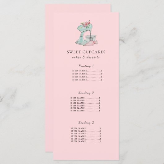 Cake Mixer Roze Bakery Menu (Voorkant / Achterkant)