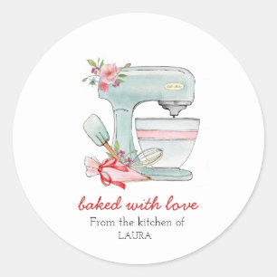 Cake mixer & spuitzak "Gebakken met liefde"  Ronde Sticker