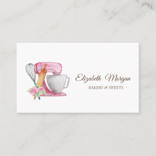Cake Mixer, Whisk, Rolling Pin Bakery Flowers Visitekaartje (Voorkant)