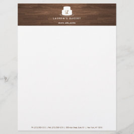 Cake Monogram Logo in Wit op bruine Woodgrain Persoonlijk Briefhoofd