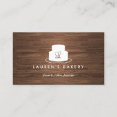 Cake Monogram Logo in Wit op bruine Woodgrain Visitekaartje (Voorkant)
