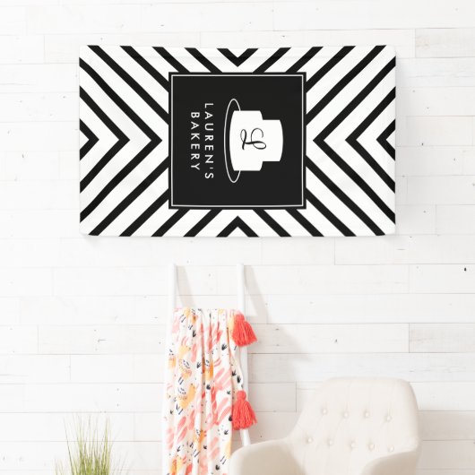 Cake Monogram Logo met Mod Stripe Pattern Bakkerij Spandoek (Insitu)